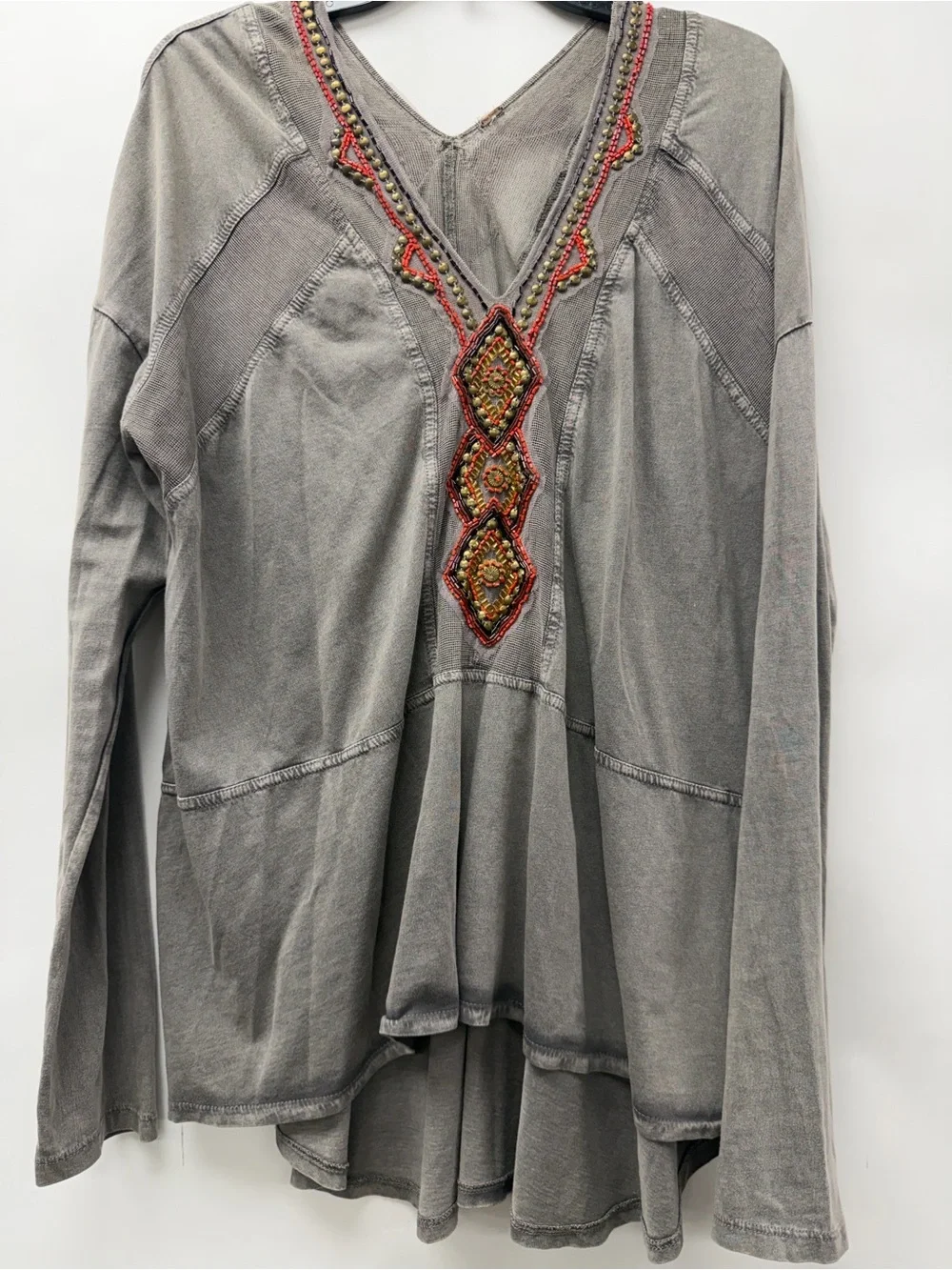 Free people Embroidered V-Neck Long Sleeve Women's Top - Gray - Picture 4 of 4